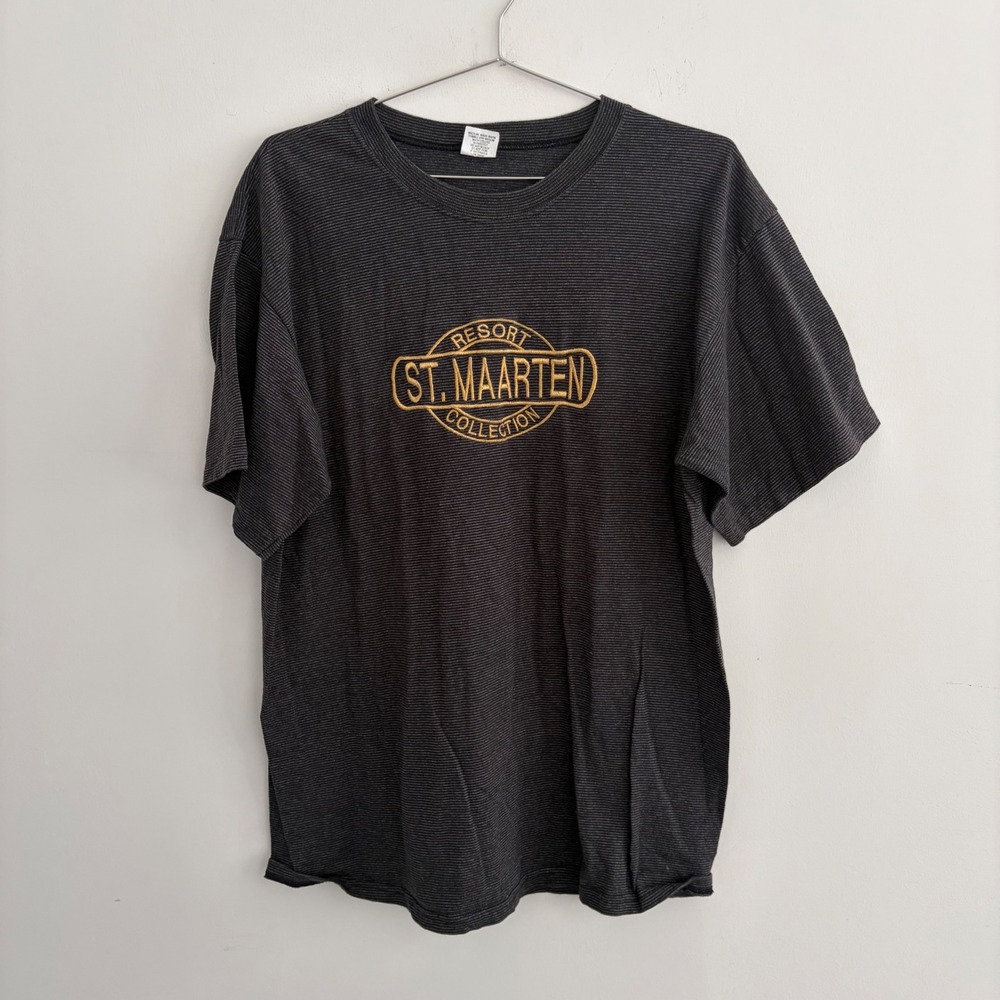 Vintage Sherry's Best St. Maarten Resort Collection T-Shirt XL Black Striped USA